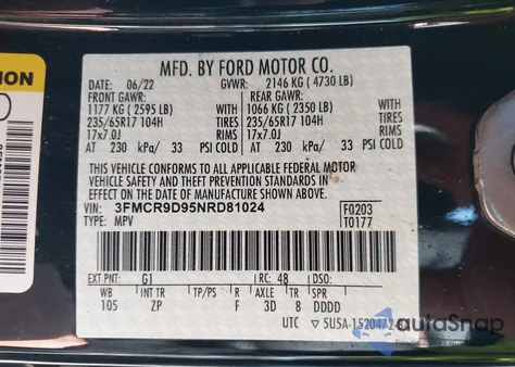 2022 Ford Bronco Sport Badlands из США, поврежденный, VIN 3FMCR9D95NRD81024